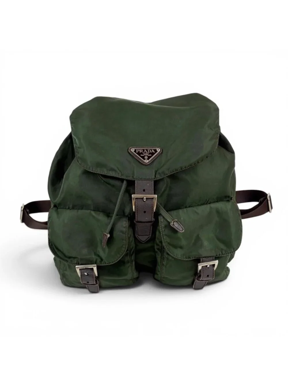 Prada Triangle Logo Backpack Tessuto Nylon Khaki Green